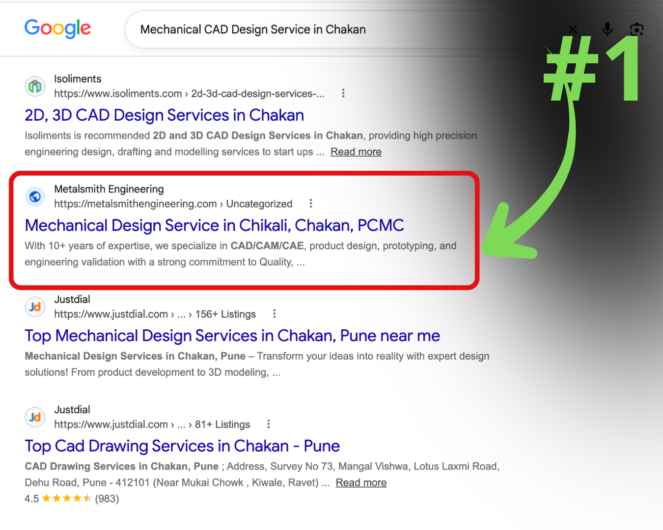 Number 1 Google search position for mechanical CAD design service in chakan for Metalsmith Engineering
